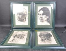 FOUR VINTAGE INK ON PAPER PORTRAIT SKETCHES