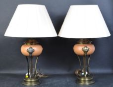 PAIR OF VINATGE BRASS & CERAMIC TABLE LAMPS