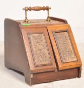 VICTORIAN 19TH CENTURY OAK & BRASS PURDONIUM COAL SCUTTLE