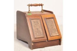 VICTORIAN 19TH CENTURY OAK & BRASS PURDONIUM COAL SCUTTLE