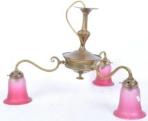 20TH CENTURY CRANBERRY GLASS BRASS CEILING LIGHT