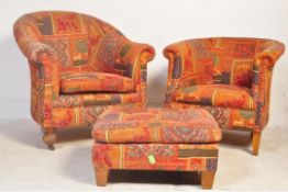 SET OF VINTAGE UPHOLSTERED LOUNGE ARMCHAIRS WITH FOOT REST