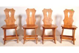 FOUR VINTAGE GOTHIC REVIVAL PIERCED BACK OAK DINING CHAIRS