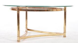 1980s HOLLYWOOD REGENCY BRASS FRAMED COFFEE TABLE