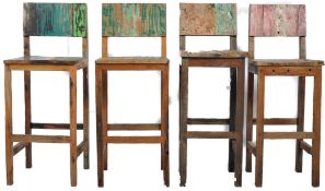MATCHING SET OF FOUR DRIFTWOOD RUSTIC BAR STOOLS