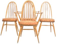 ERCOL - SET OF FOUR RETRO QUAKER BEECH AND ELM DINING CHAIRS