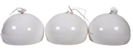 MATCHING SET OF THREE WHITE PERSPEX HANGING LIGHT