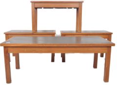 SELECTION OF MID CENTURY SLATE TOP AND TEAK TABLES