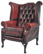 QUEEN ANNE REVIVAL OXBLOOD RED LEATHER ARMCHAIR