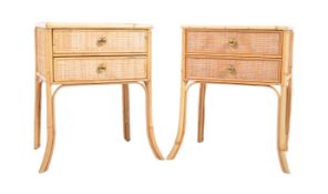 MATCHING PAIR OF 70s BAMBOO AND RATTAN BEDSIDES