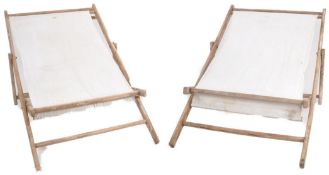 LARGE MATCHING PAIR OF OVERSIZED PINE FRAMED DECK CHAIRS