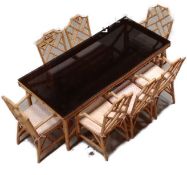 LARGE 1980s BAMBOO DINING TABLE AND MATCHING CHAIRS