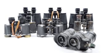 COLLECTION OF 9 X ASSORTED VINTAGE BINOCULARS INCLUDING MILITARY ISSUE