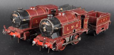 TWO VINTAGE HORNBY O GAUGE TINPLATE CLOCKWORK LOCOMOTIVES