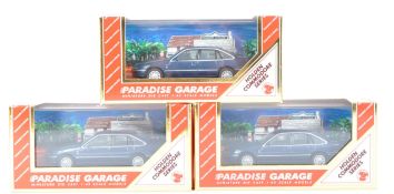 THREE VINTAGE ' PARADISE GARAGE ' 1/43 SCALE DIECAST MODEL CARS