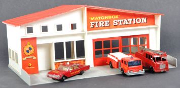 VINTAGE MATCHBOX FIRE STATION & DIECAST FIRE ENGINE MODELS