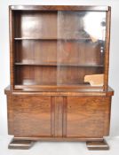 LARGE ART DECO WALNUT VENEER BOOKCASE CABINET