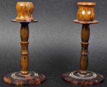 MATCHING PAIR OF ART DECO BAKELITE TORTOISESHELL CANDLESTICKS