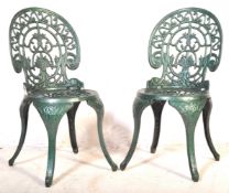 MATCHING PAIR OF 20TH CENTURY METALLIC GREEN GARDEN CHAIRS