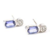 PAIR OF WHITE GOLD DIAMOND & TANZANITE EARRINGS
