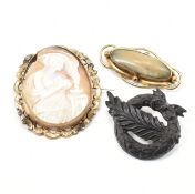 GROUP OF ANTIQUE VICTORIAN BROOCHES - JET & SHELL