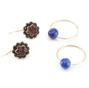 GOLD & LAPIS LAZULI EARRINGS & VICTORIAN GARNET CLUSTER EARRINGS