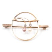1930s GOLD DIAMOND & PEARL BROOCH PIN