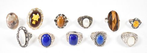 GROUP OF SILVER STONE SET DRESS RINGS