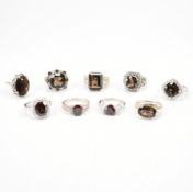 GROUP OF 925 SILVER & BROWN STONE SET RINGS