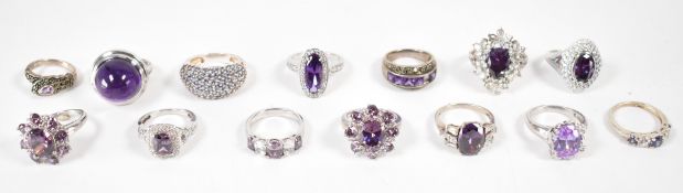 GROUP OF 925 SILVER & PURPLE STONE SET DRESS RINGS