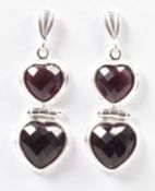 PAIR OF 925 SILVER & AMETHYST HEART DROP EARRINGS