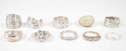 GROUP OF 925 SILVER & WHITE STONE SET DRESS RINGS