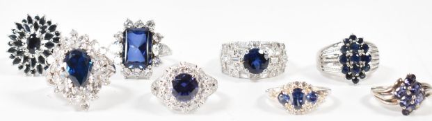 GROUP OF 925 SILVER & BLUE STONE SET RINGS