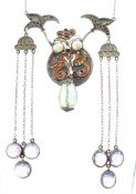 RUSSIAN SILVER ENAMEL EMERALD & AMETHYST NEGLIGEE NECKLACE