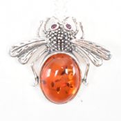 925 SILVER & AMBER INSECT PENDANT & NECKLACE