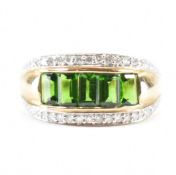 HALLMARKED 9CT GOLD GREEN STONE DIAMOND RING