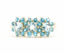 HALLMARKED 9CT GOLD TRIPLE CLUSTER RING