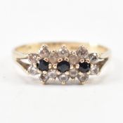 HALLMARKED 9CT GOLD CZ & BLUE STONE CLUSTER RING