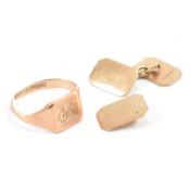 9CT GOLD CUFFLINKS & SIGNET RING