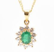 HALLMARKED 18CT GOLD EMERALD & DIAMOND PENDANT NECKLACE