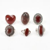 GROUP OF 925 SILVER RED STONE SET RINGS