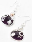 PAIR OF SILVER & AMETHYST DROP EARRINGS