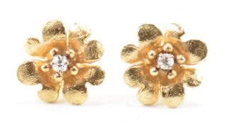 HALLMARKED 9CT GOLD & DIAMOND FLOWER EARRINGS