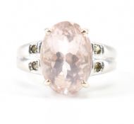 HALLMARKED 9CT WHITE GOLD & PINK QUARTZ RING