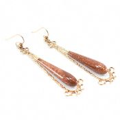 VICTORIAN ANTIQUE GOLDSTONE DROP EARRINGS