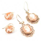 TWO PAIRS OF HALLMARKED 9CT GOLD CAMEO EARRINGS