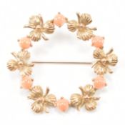 HALLMARKED 9CT GOLD & CORAL BROOCH