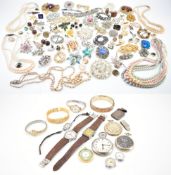 COLLECTION OF VINTAGE COSTUME & SILVER JEWELLERY & WATCHES