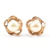 PAIR OF HALLMARKED 9CT GOLD & CULTURED PEARL STUD EARRINGS