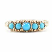 HALLMARKED 9CT GOLD & TURQUOISE 5 STONE RING